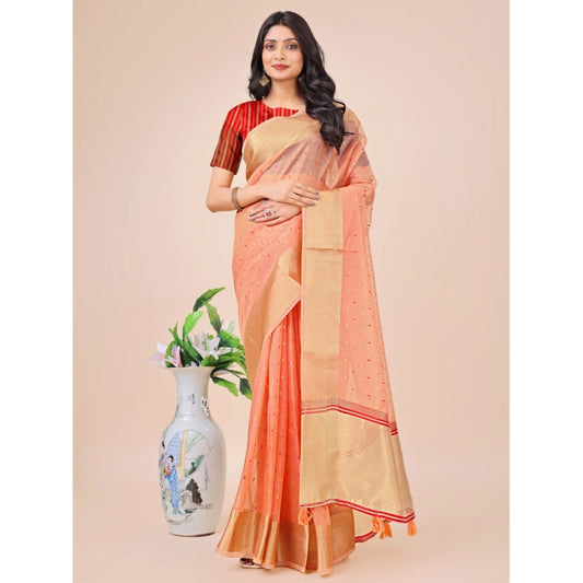 Beautiful Women's Organza Printed Saree With Blouse Piece