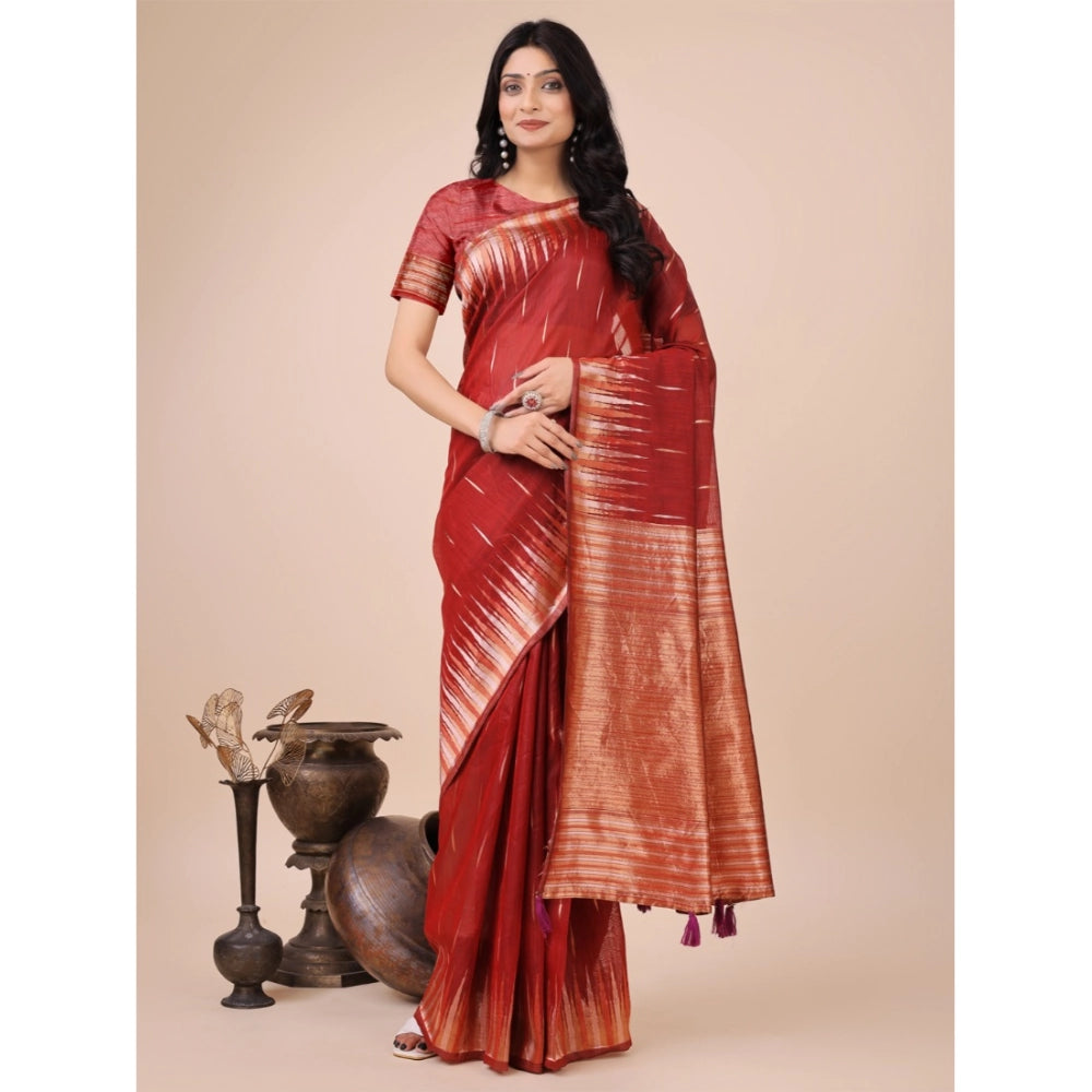 Trendy Women's Linen Cotton Printed Saree With Blouse Piece