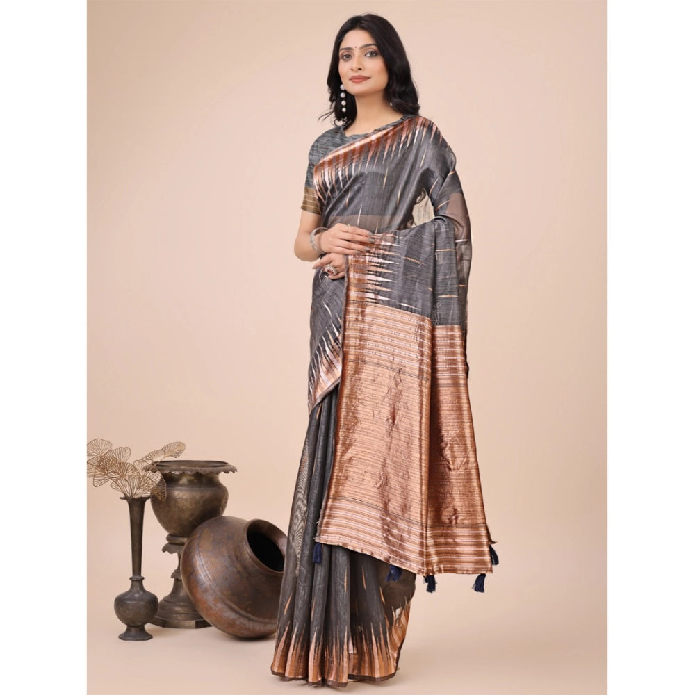 Trendy Women's Linen Cotton Printed Saree With Blouse Piece