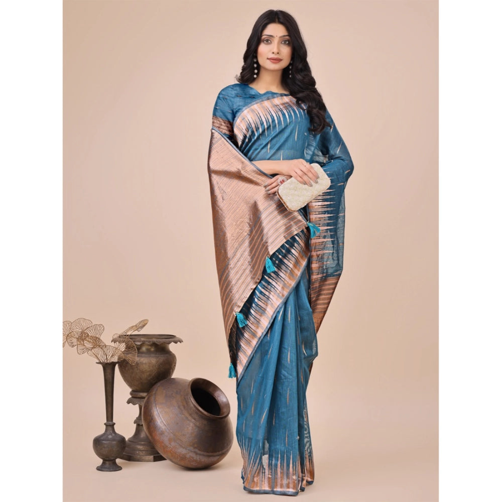 Trendy Women's Linen Cotton Printed Saree With Blouse Piece