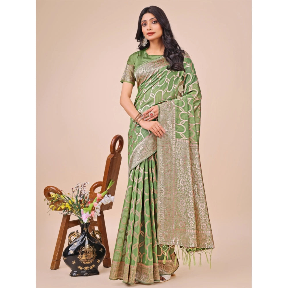 Trendy Women's Linen Cotton Printed Saree With Blouse Piece