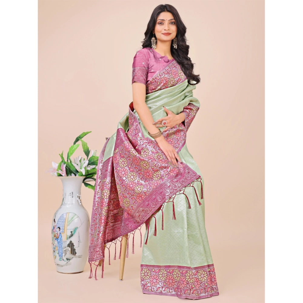 Partywear Women's Lichi Silk Printed Saree With Blouse Piece