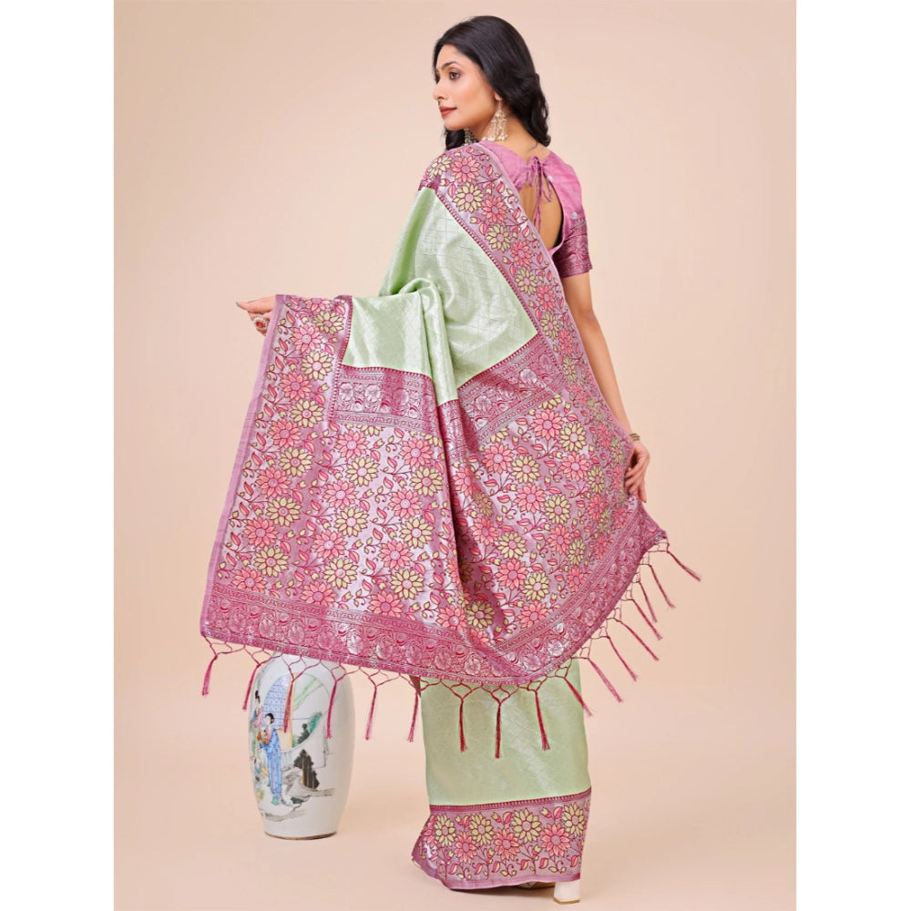 Partywear Women's Lichi Silk Printed Saree With Blouse Piece