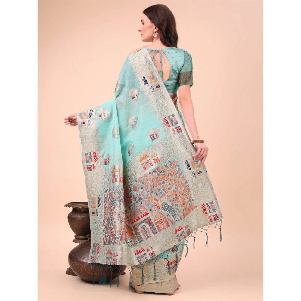 Partywear Women's Linen Cotton Printed Saree With Blouse Piece