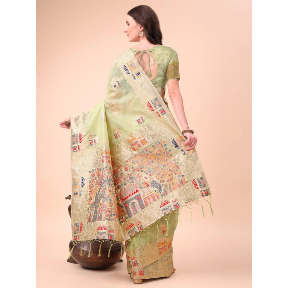 Partywear Women's Linen Cotton Printed Saree With Blouse Piece