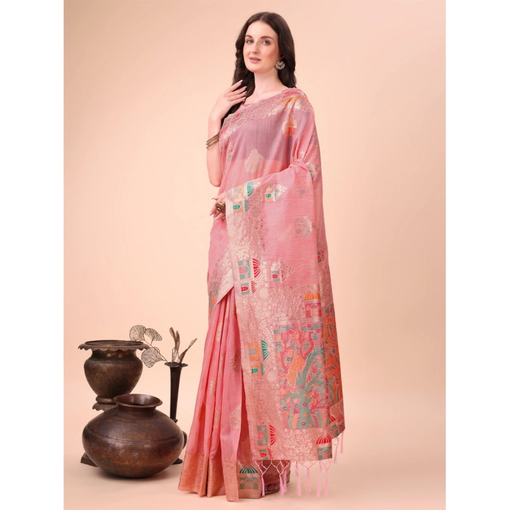 Partywear Women's Linen Cotton Printed Saree With Blouse Piece
