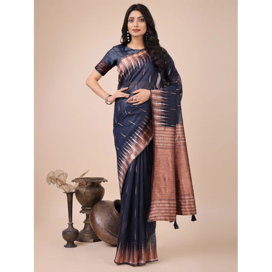 Trendy Women's Linen Cotton Printed Saree With Blouse Piece