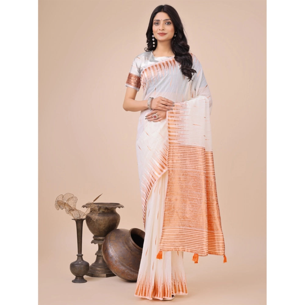 Trendy Women's Linen Cotton Printed Saree With Blouse Piece