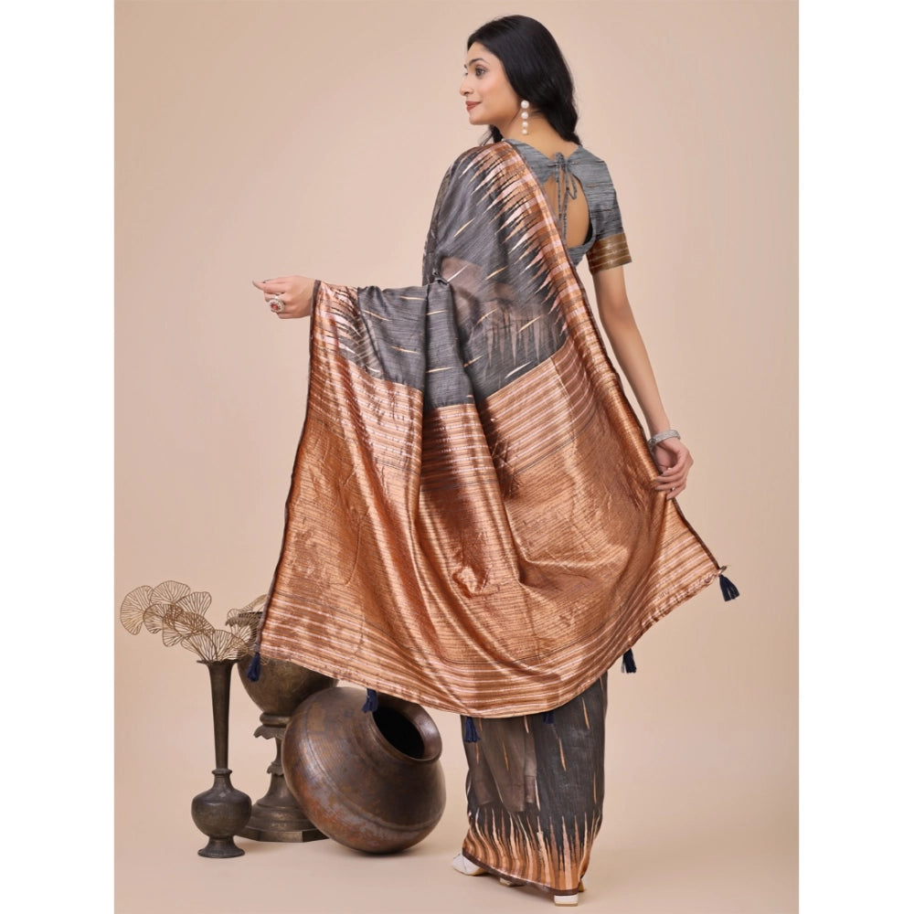 Trendy Women's Linen Cotton Printed Saree With Blouse Piece
