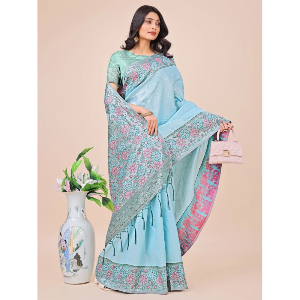 Partywear Women's Lichi Silk Printed Saree With Blouse Piece