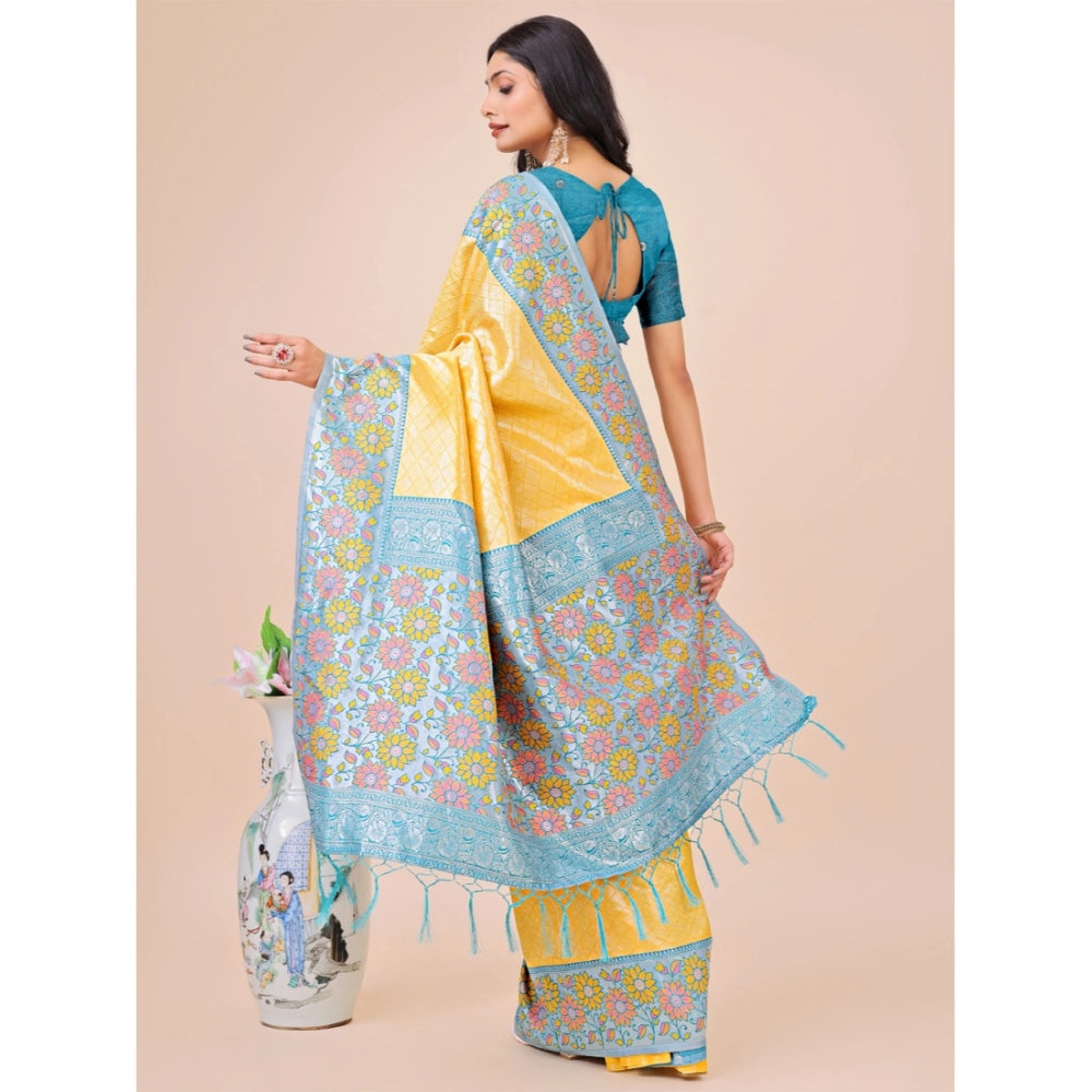 Partywear Women's Lichi Silk Printed Saree With Blouse Piece