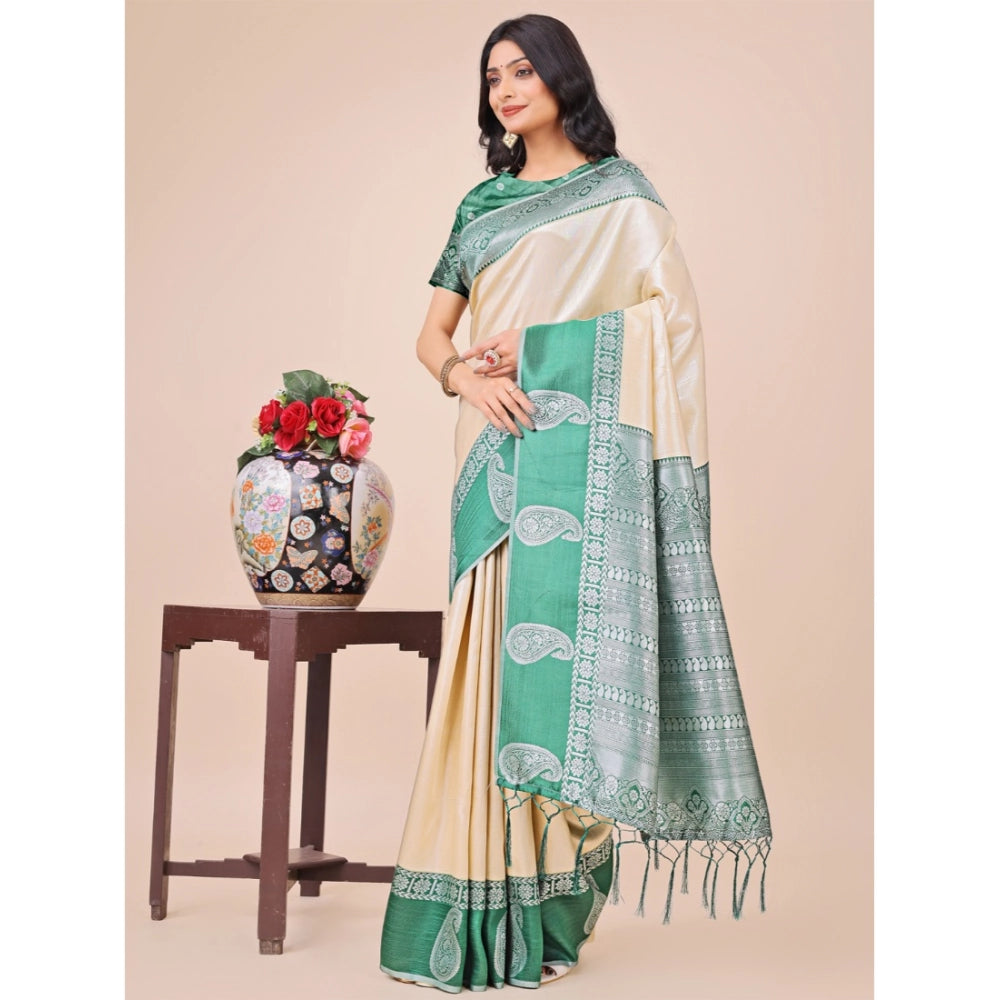 Adorable Women's Lichi Silk Printed Saree With Blouse Piece