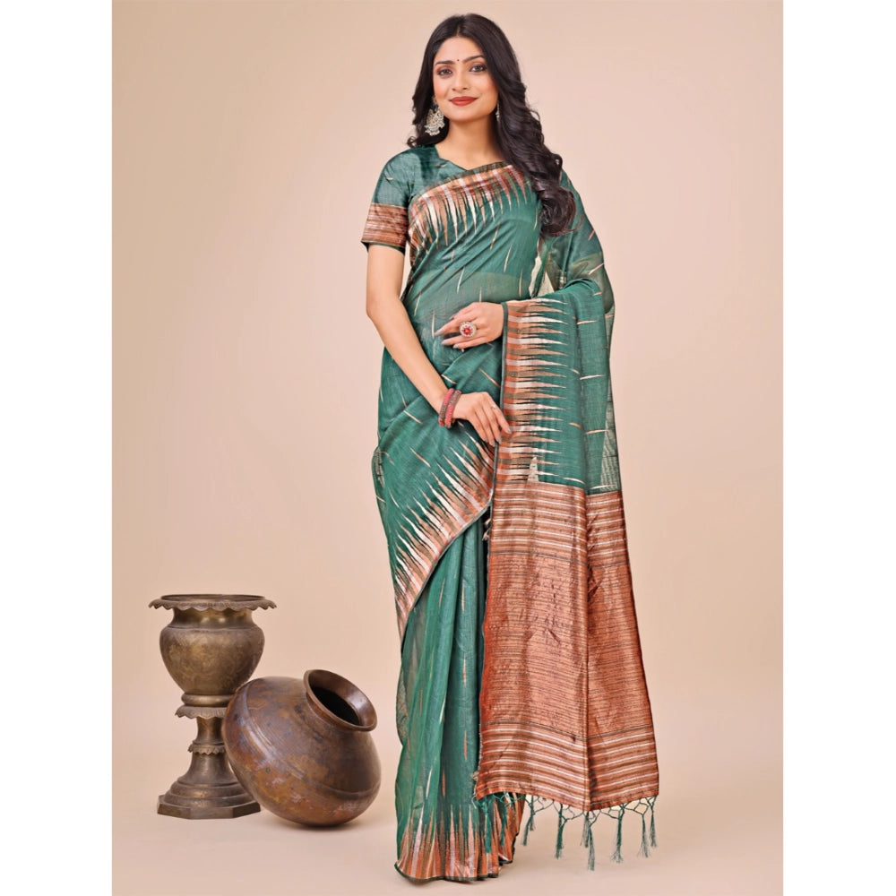 Trendy Women's Linen Cotton Printed Saree With Blouse Piece