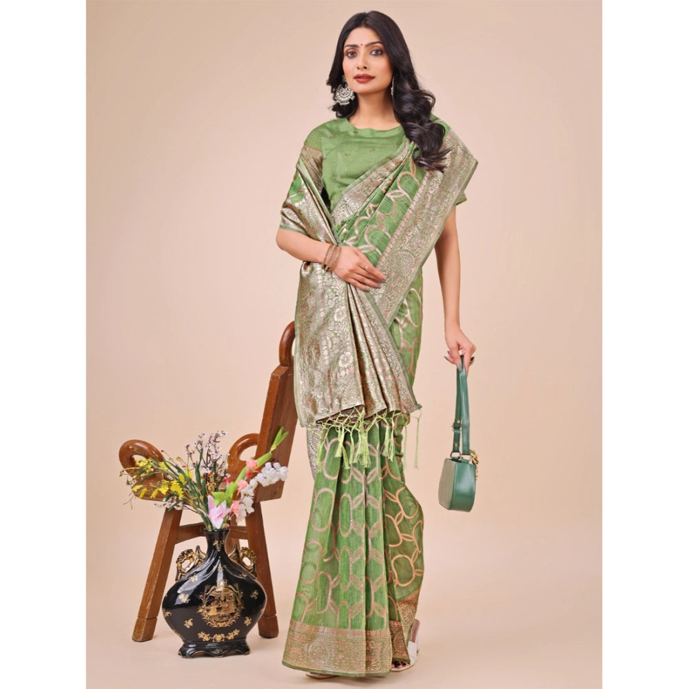 Trendy Women's Linen Cotton Printed Saree With Blouse Piece