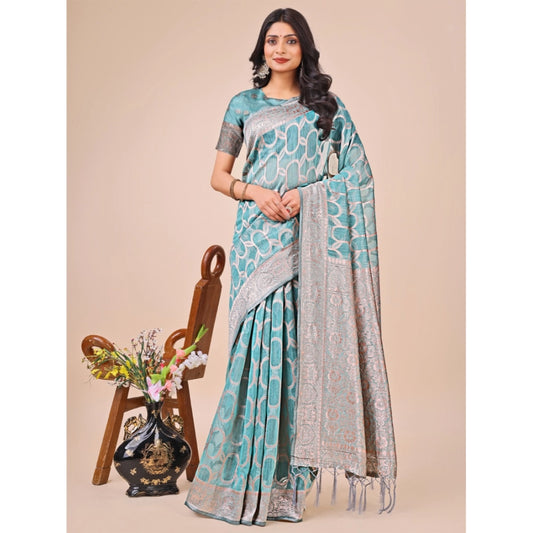 Trendy Women's Linen Cotton Printed Saree With Blouse Piece