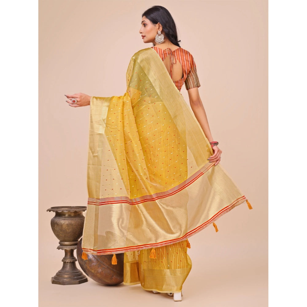 Beautiful Women's Organza Printed Saree With Blouse Piece