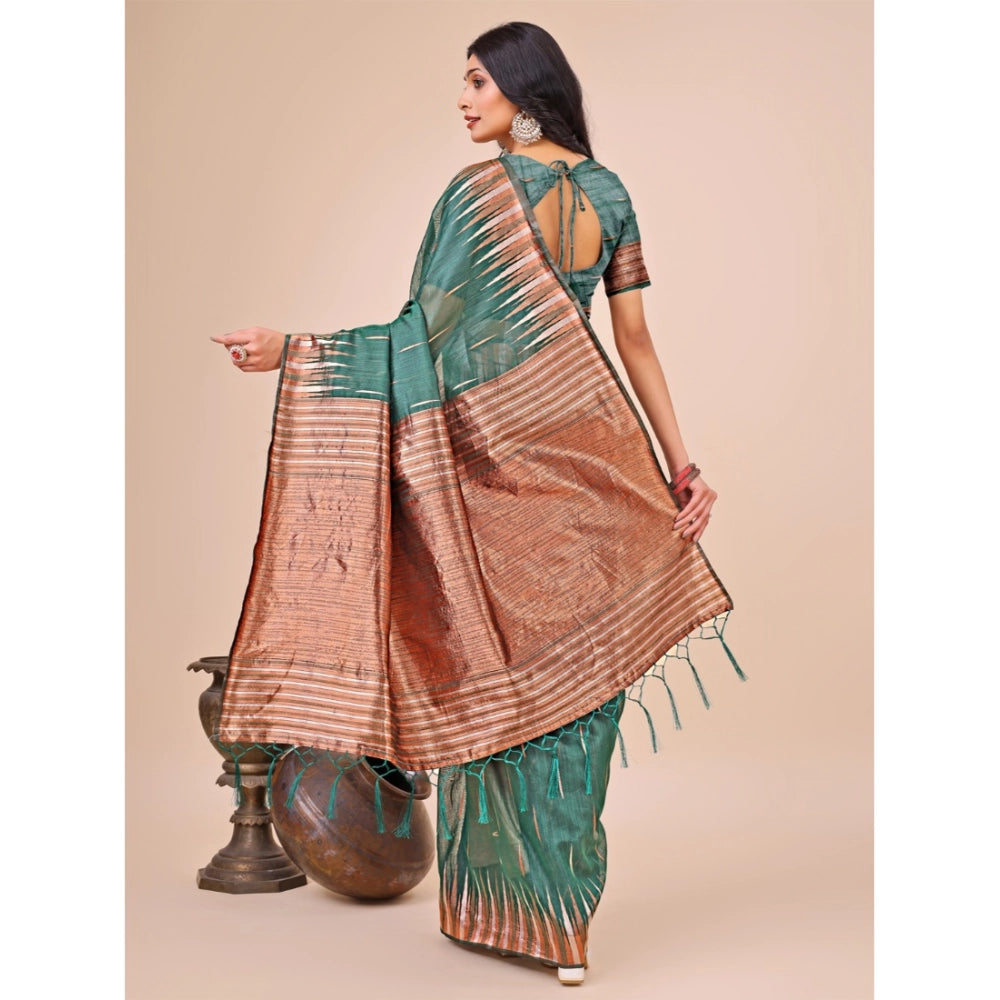 Trendy Women's Linen Cotton Printed Saree With Blouse Piece
