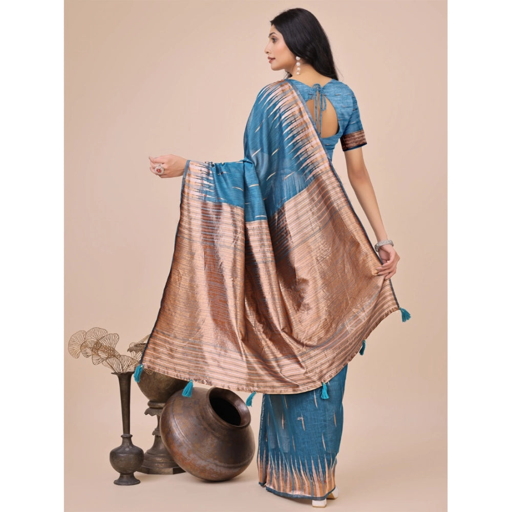 Trendy Women's Linen Cotton Printed Saree With Blouse Piece