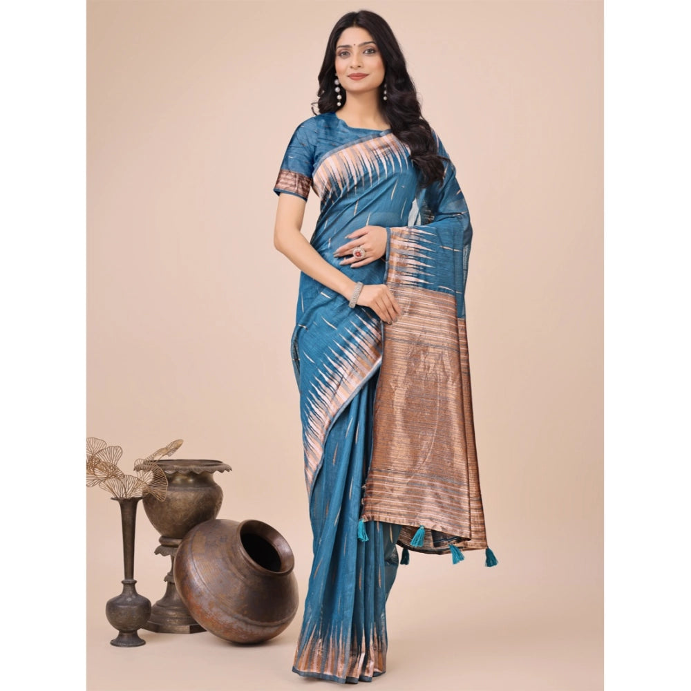 Trendy Women's Linen Cotton Printed Saree With Blouse Piece