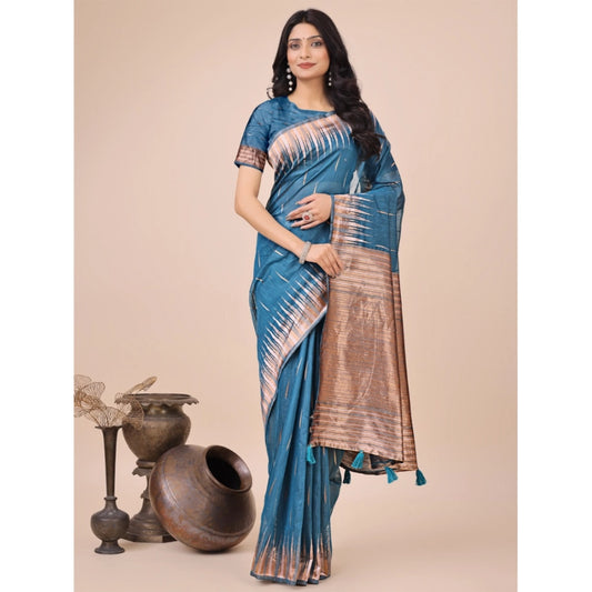 Trendy Women's Linen Cotton Printed Saree With Blouse Piece