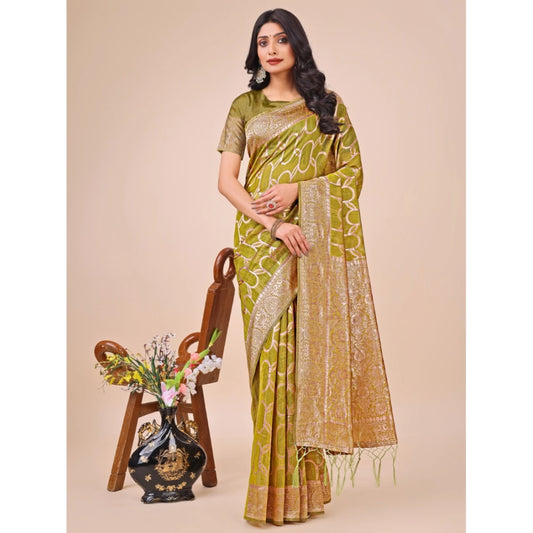 Trendy Women's Linen Cotton Printed Saree With Blouse Piece