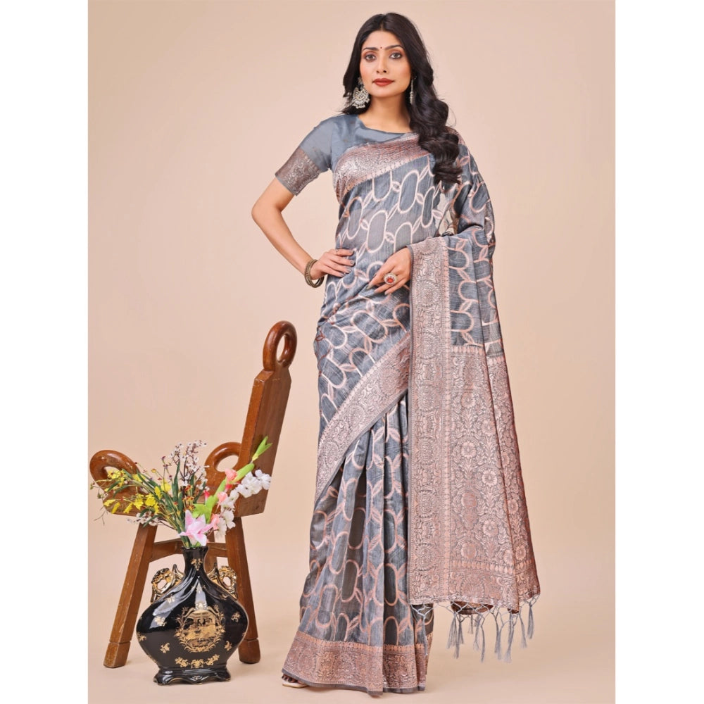 Trendy Women's Linen Cotton Printed Saree With Blouse Piece