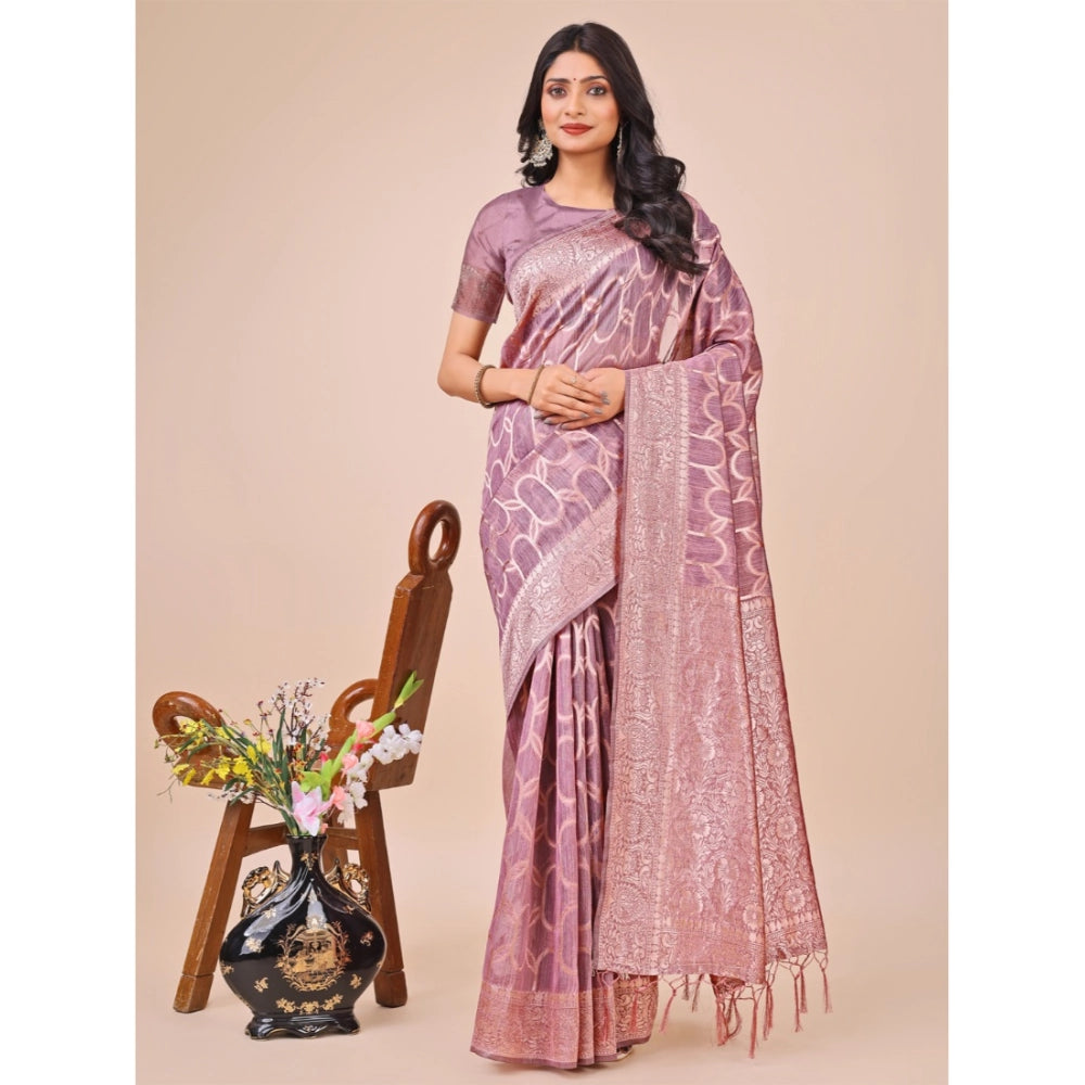 Trendy Women's Linen Cotton Printed Saree With Blouse Piece