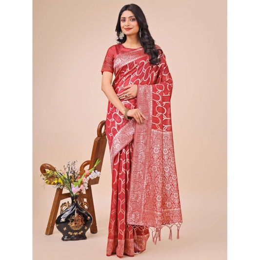 Trendy Women's Linen Cotton Printed Saree With Blouse Piece