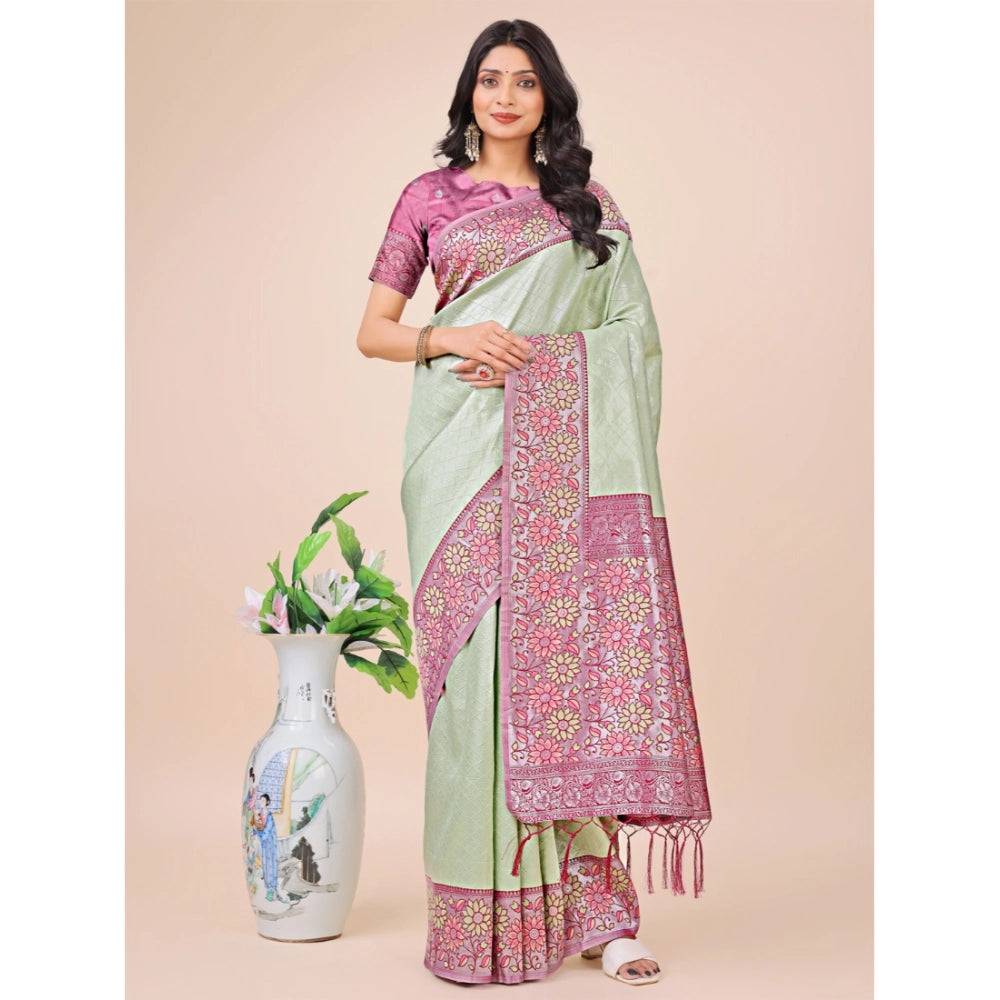 Partywear Women's Lichi Silk Printed Saree With Blouse Piece