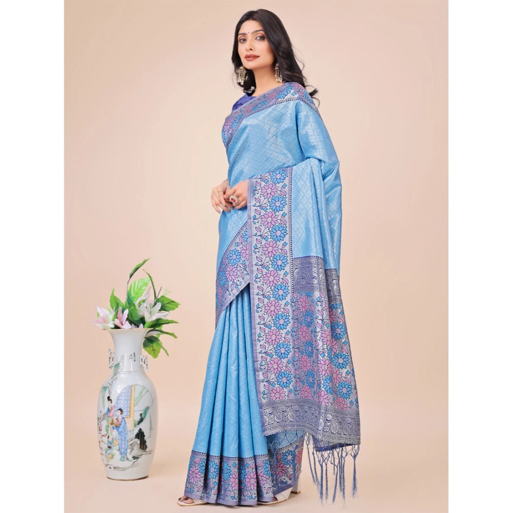 Partywear Women's Lichi Silk Printed Saree With Blouse Piece