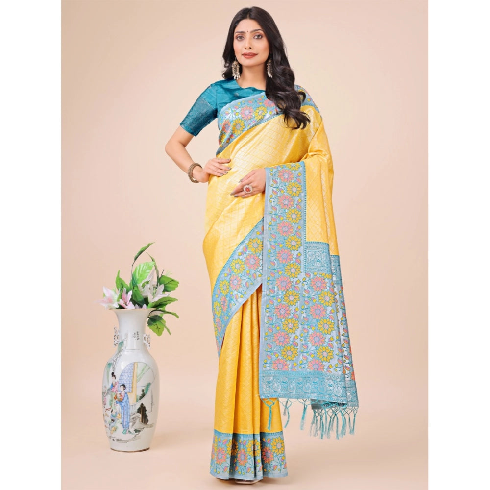 Partywear Women's Lichi Silk Printed Saree With Blouse Piece