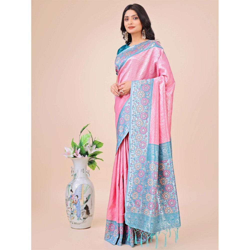 Partywear Women's Lichi Silk Printed Saree With Blouse Piece