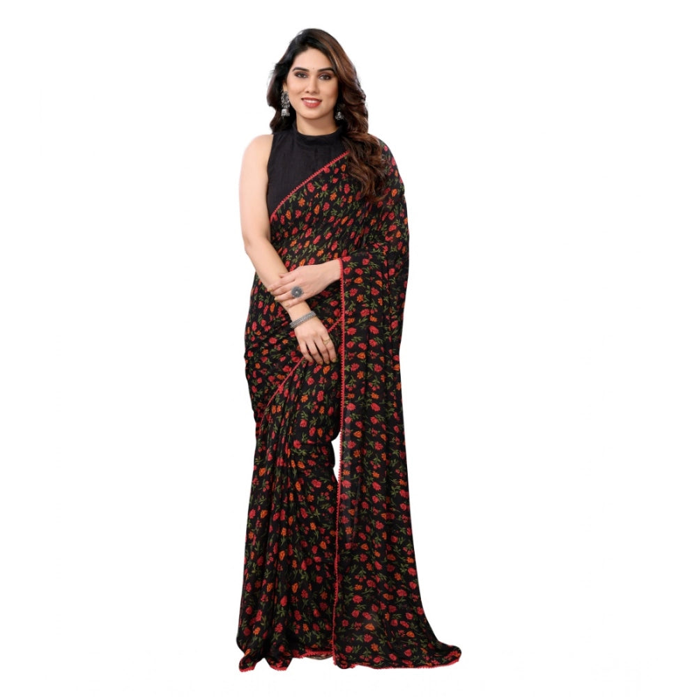 Amazing Women's Small Lace Georgette Printed Ready to Wear Saree With Blouse Piece