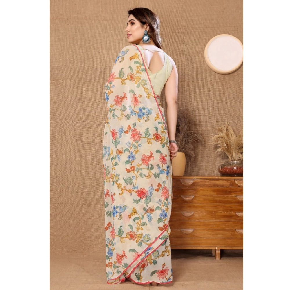 Amazing Women's Small Lace Georgette Printed Ready to Wear Saree With Blouse Piece