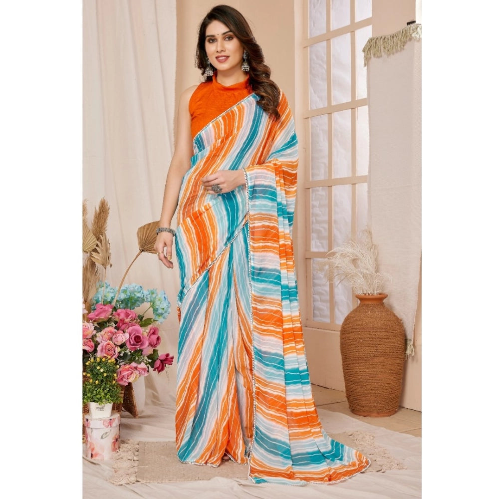 Sizzling Women's Small Lace Georgette Striped Ready to Wear Saree With Blouse Piece