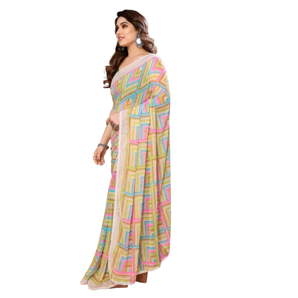 Amazing Women's Small Lace Georgette Printed Ready to Wear Saree With Blouse Piece