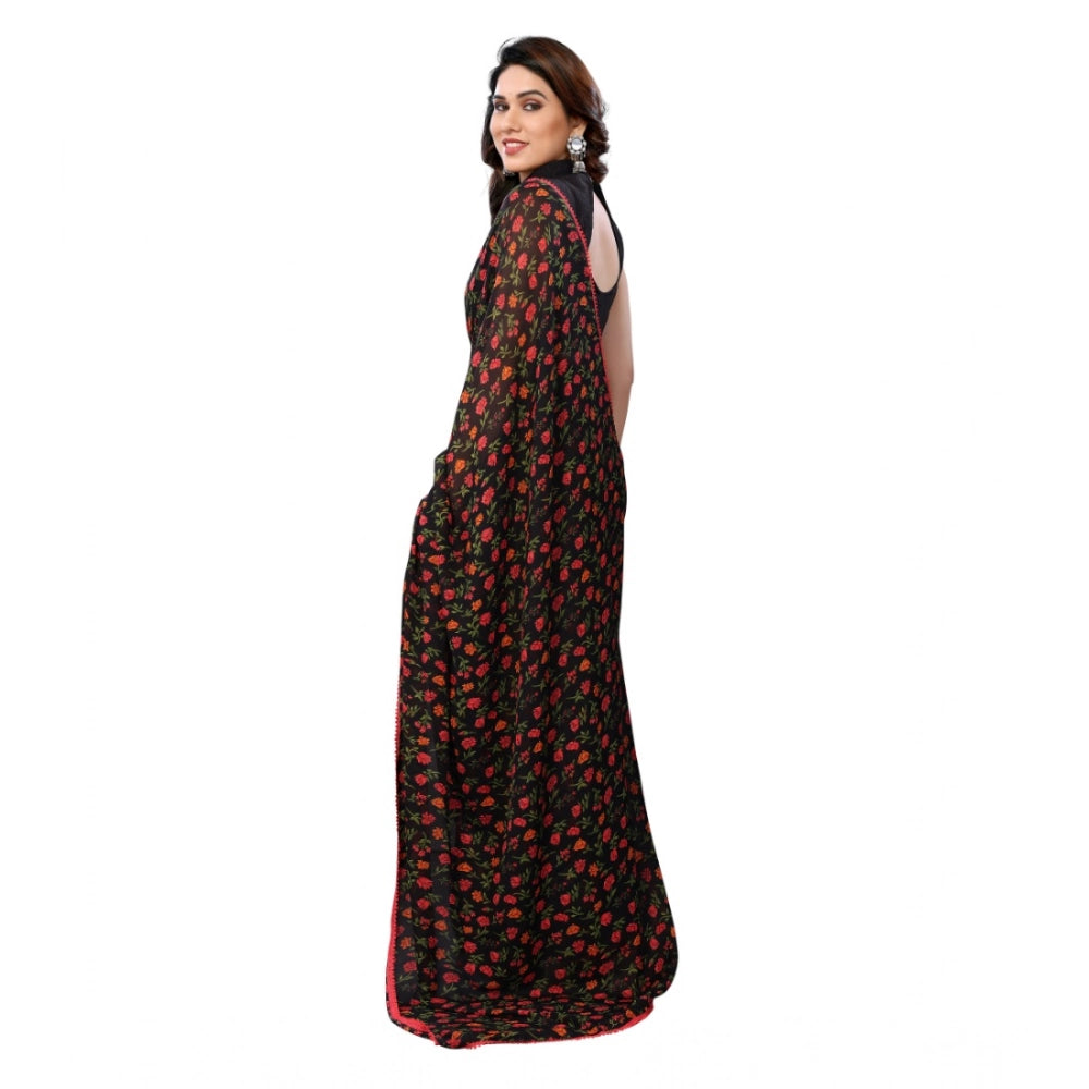 Amazing Women's Small Lace Georgette Printed Ready to Wear Saree With Blouse Piece