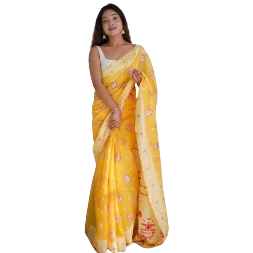 Alluring Women's Cotton Printed Saree With Blouse Piece