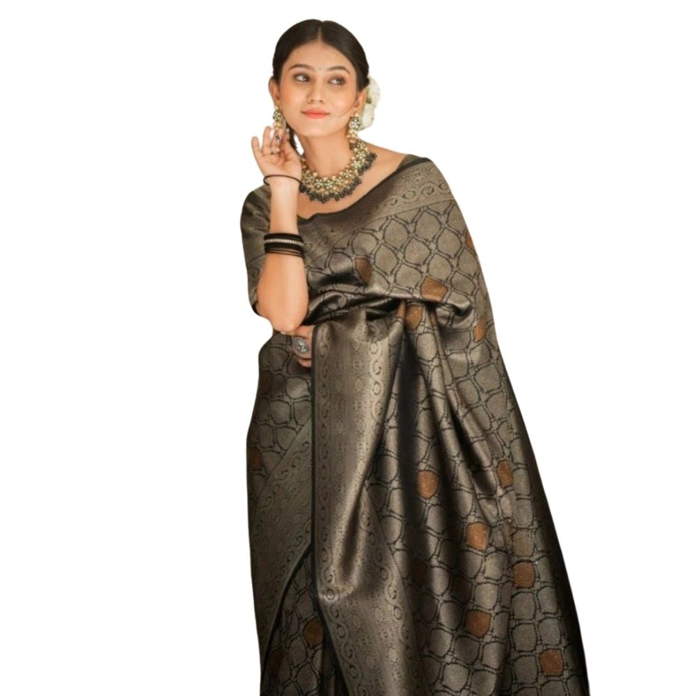 Elegant Women's Silk Printed Saree With Blouse Piece