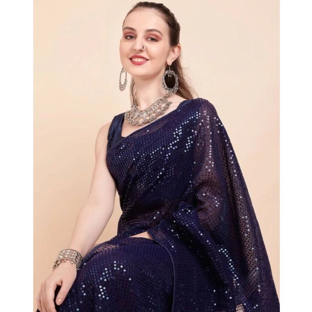 Awesome Women's Georgette Embellished Sequnece Bollywood Saree With Blouse Piece