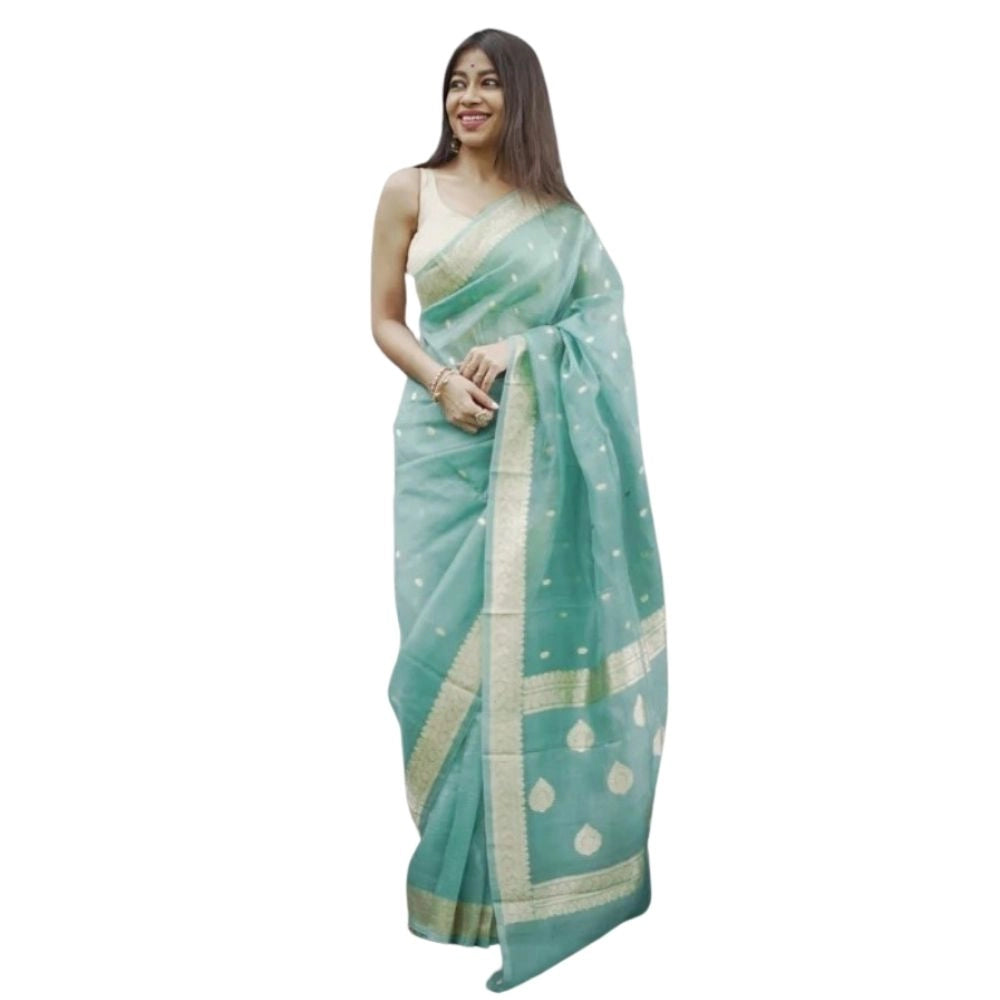 Stylish Women's Cotton Printed Saree With Blouse Piece