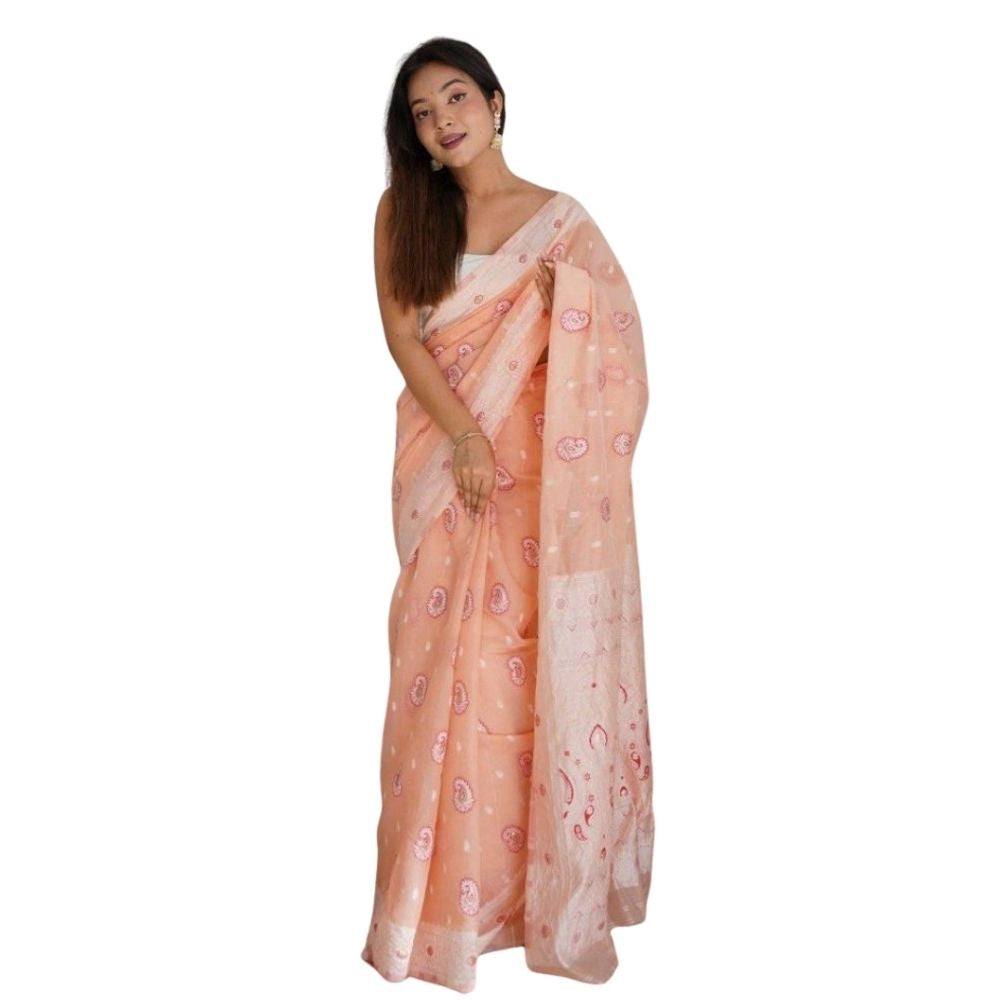 Alluring Women's Cotton Printed Saree With Blouse Piece