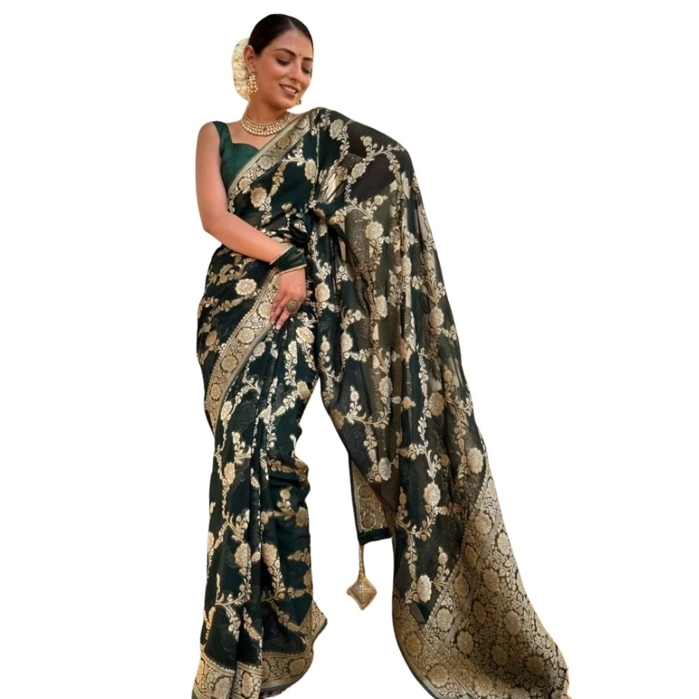 Voguish Women's Silk Printed Saree With Blouse Piece