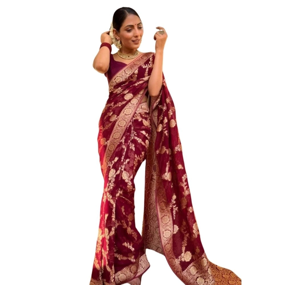 Voguish Women's Silk Printed Saree With Blouse Piece