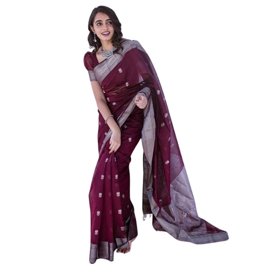 Sensational Women's Cotton Printed Saree With Blouse Piece