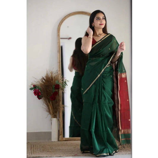 Sensational Women's Cotton Printed Saree With Blouse Piece
