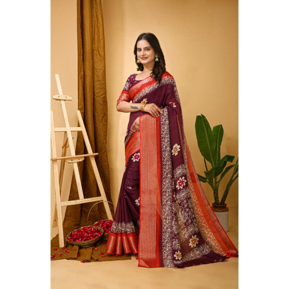Casual Women's Soft Blooming Marshmallow Fabric Kalamkari Printed Saree With Blouse Piece
