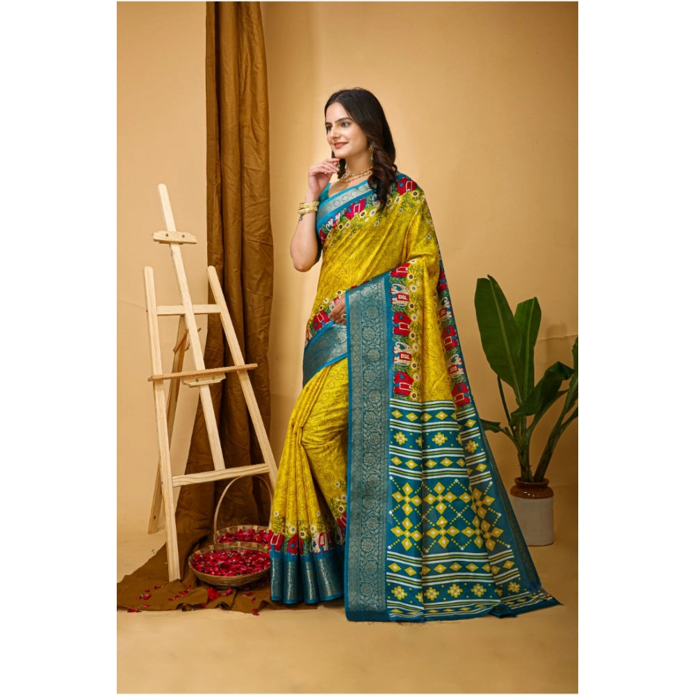 Astonishing Women's Soft Dola Cotton Kalamkari Printed Saree With Blouse Piece