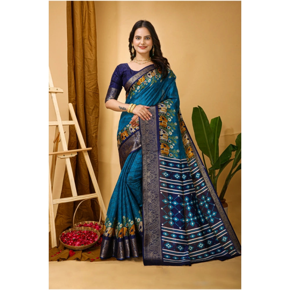 Astonishing Women's Soft Dola Cotton Kalamkari Printed Saree With Blouse Piece