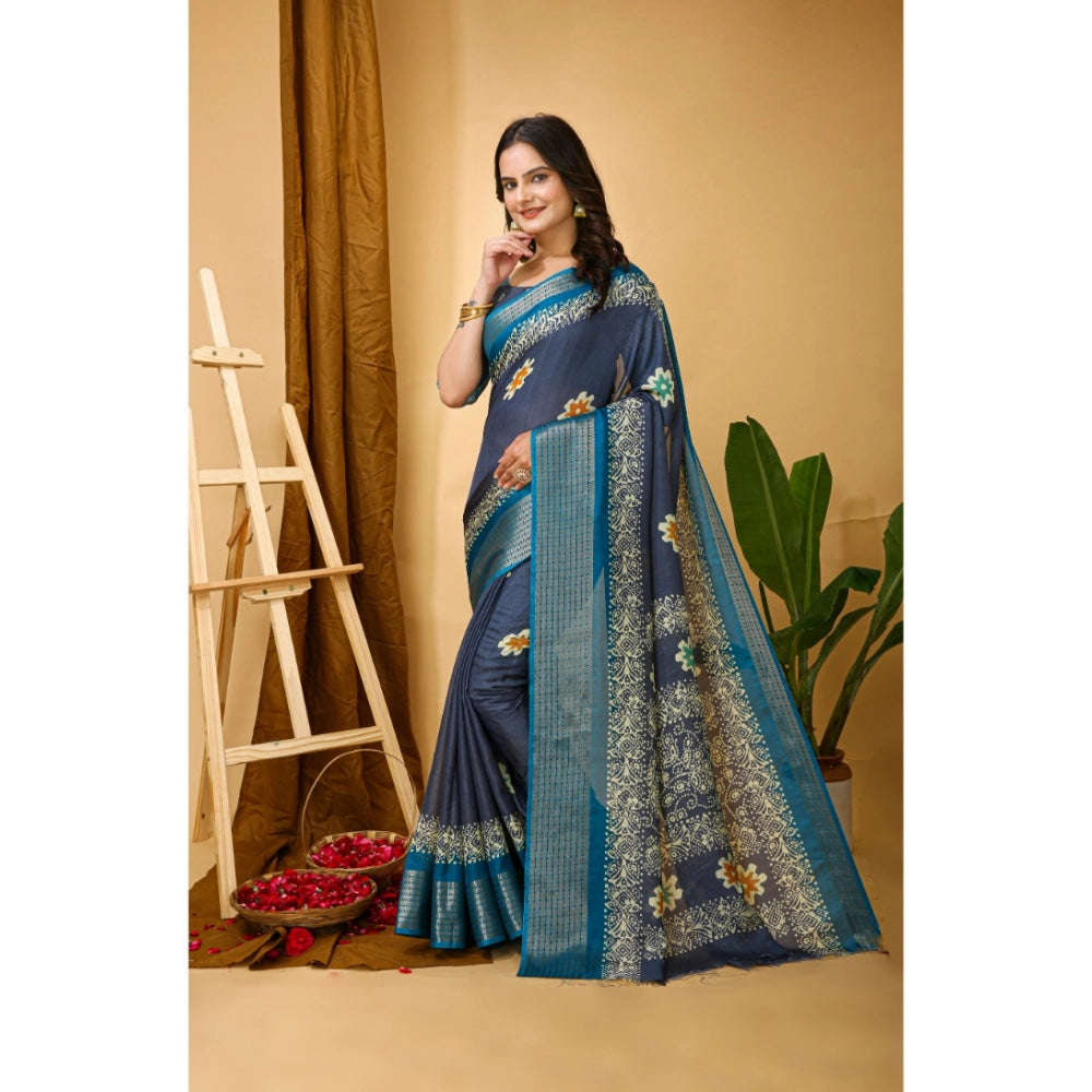 Casual Women's Soft Blooming Marshmallow Fabric Kalamkari Printed Saree With Blouse Piece